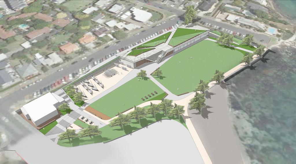 Aerial view of the earlier proposed National Sailing Centre at Takapuna Beach © SW